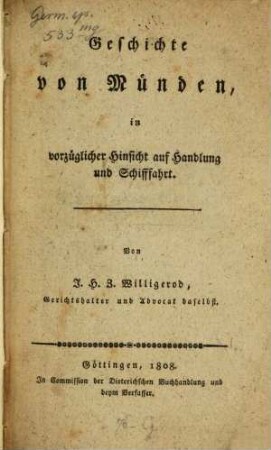 Geschichte von Münden, in vorzüglicher Hinsicht auf Handlung und Schifffahrt