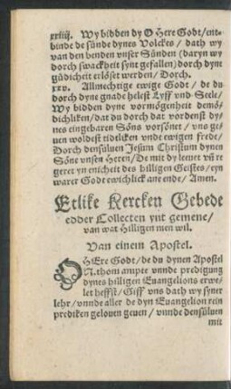 Etlike Kercken Gebede edder Collecten ynt gemene/ van wat Hilligen men wil.