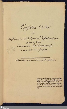 Epistolae ad Lampertum (1522-1588) et Christianum Distelmeyeros patrem et filium cancellarios Brandenburgenses datae - Mscr.Dresd.C.65