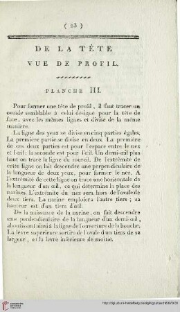 De la tête: vue de profil