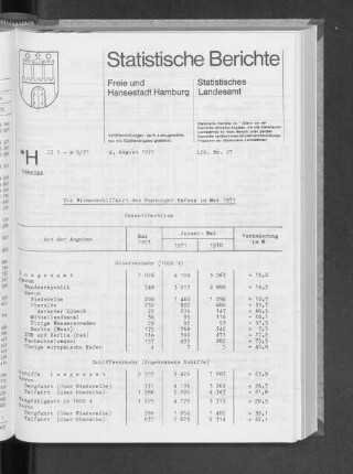 Die Binnenschiffahrt des Hamburger Hafens im Mai 1971 : Lfd. Nr. 27