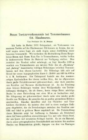 Neues Tertiärvorkomnis bei Temmenhausen OA. Bleubeuren