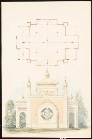 Pavillon, Gizeh (?): Ansicht und Grundriss eines Pavillons