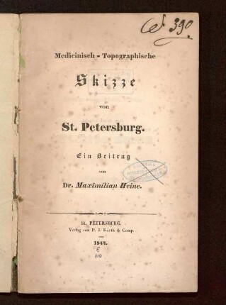Medicinisch-Topographische Skizze von St. Petersburg : ein Beitrag