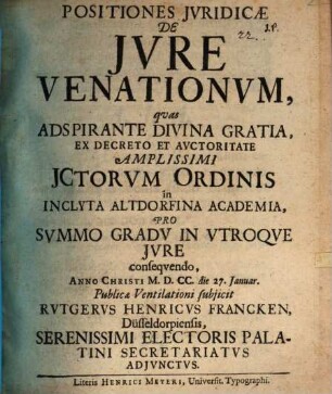 Positiones iur. de iure venationum