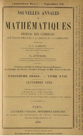 Troisième Série. Tome XVII. Septembre 1898.
