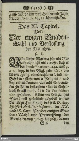 Das XI. Capitel. Von Der ewigen Gnaden-Wahl und Verstossung der Menschen