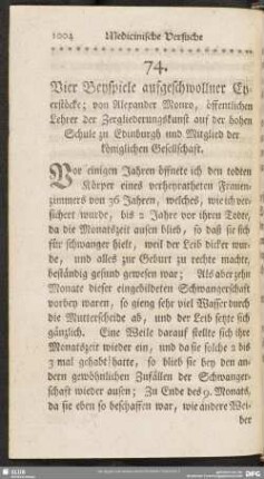74. Vier Beyspiele aufgeschwollner Eyerstöcke