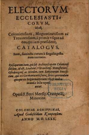 Electorum ecclesiasticorum ... catalogus