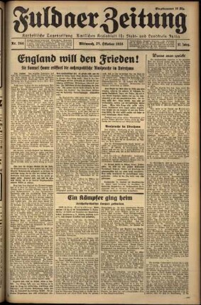 Erste Ausgabe vom Mittwoch, den 23. Oktober 1935.