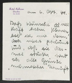Brief von Elfriede Grundmann an Gerhart Hauptmann