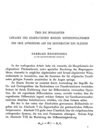 Über die Invarianten linearer und quadratische binärer Differentialformen und ihre Anwendung auf die Deformation der Flächen.
