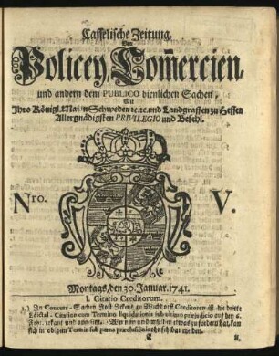 Nro. V, Montags, den 30. Januar 1741