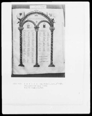 Evangeliar aus Prüm — ---, Folio 19rectoKanontafel