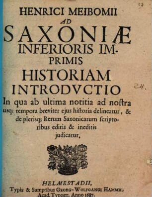 Ad Saxoniae Inferioris imprimis historiam introductio