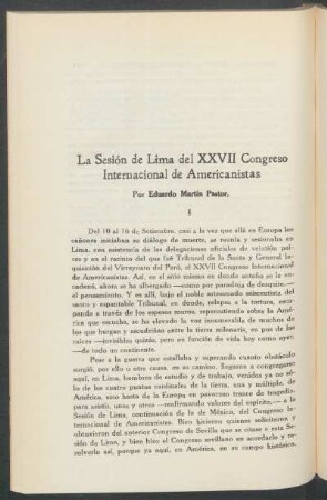 La Sesión de Lima del XXVII Congreso Internacional de Americanistas