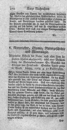 6. Naturlehre, Chymie, Naturgeschichte und Mineralogie.