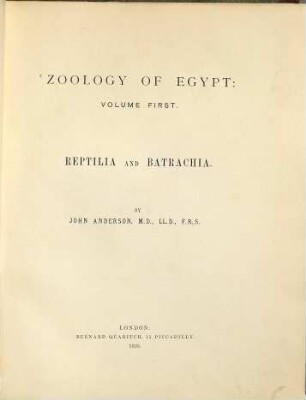 Zoology of Egypt, 1. Reptilia and Batrachia