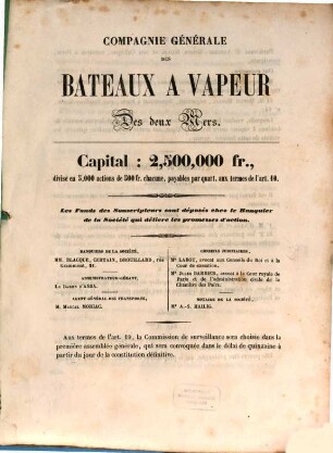 Compagnie des bateaux à vapeur des deux Mers : statuts de la société