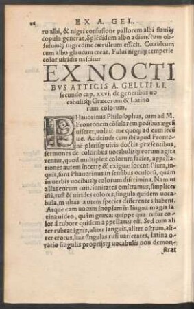 Ex Noctibus Atticis A. Gellii Li. secundo cap. xxvi. de generibus vocabulisque Graecorum & Latinorum colorum.
