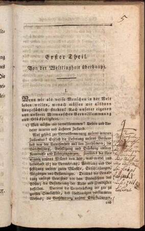 Erster Theil. Von der Weltklugheit überhaupt.