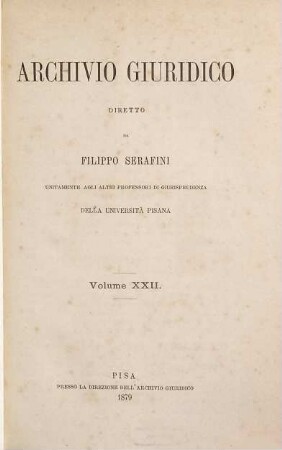 Archivio giuridico. 22. 1879