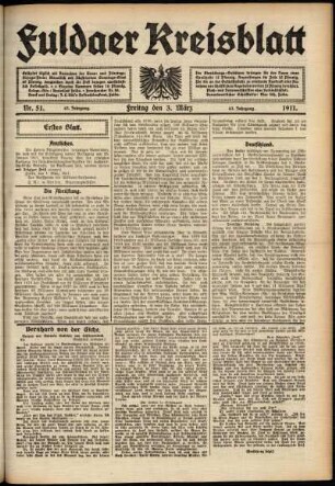 Erste Ausgabe vom Freitag, den 03. März 1911.