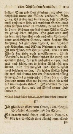 III. Ich gläube an Gott den Vater, allmächtigen Schöpfer Himmels und der Erden