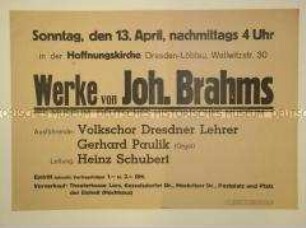 Maueranschlag zur Ankündigung eines Konzertes im Rahmen der Dresdner Brahms-Tage
