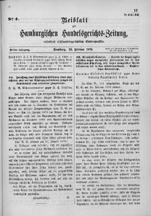 Beiblatt zur hamburgischen Handelsgerichts-Zeitung No. 4. Dritter Jahrgang. Hamburg, 26. Januar 1870.