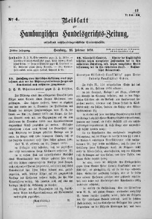Beiblatt zur hamburgischen Handelsgerichts-Zeitung No. 4. Dritter Jahrgang. Hamburg, 26. Januar 1870.