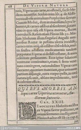 Quibus Morbis Antiquicarne Viperina unterentur, Auctorum sententiae. Cap. XXIII.
