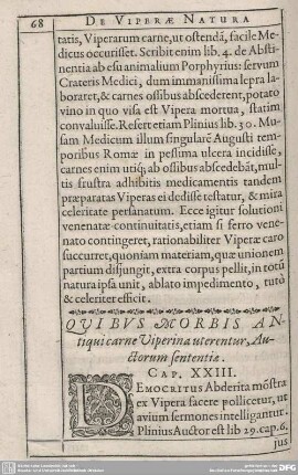 Quibus Morbis Antiquicarne Viperina unterentur, Auctorum sententiae. Cap. XXIII.