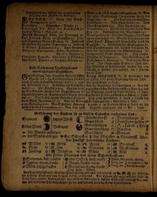 Zeit-Rechnung verschiedener merkwürdigen Geschichten - Erklärung der Zeichen so in diesem Calender enthalten sind