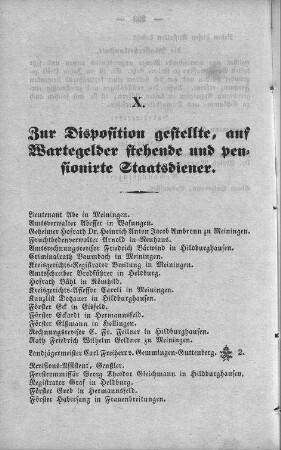 X. Zur Disposition gestellte, auf Wartegeld stehende und pensionirte Staatsdiener