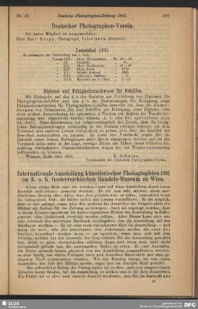 Internationale Ausstellung künstlerischer Photographien 1891 im K. u. K. Oesterreichischen Handels-Museum zu Wien