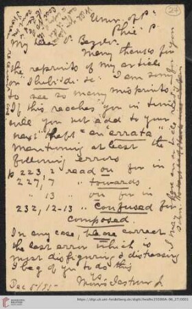 Briefe von Morris Jastrow an Carl Bezold: Brief von Morris Jastrow an Carl Bezold