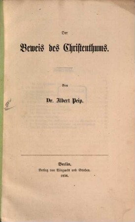 Der Beweis des Christenthums