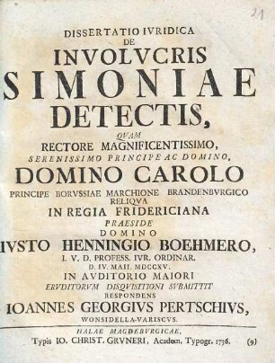 Dissertatio Ivridica De Involvcris Simoniae Detectis