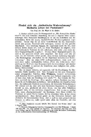 Findet sich die "ästhetische Wahrnehmung" Herbarts schon bei Pestalozzi?