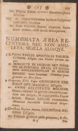 Numismata Aerea Recentiora nec non Amuleta, Sigilla Aliaque