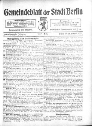 1921,43: Nr. 43, 23. Oktober 1921