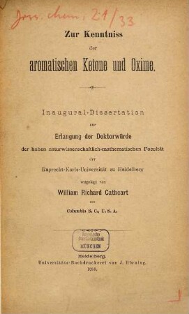Zur Kenntniss der aromatischen Ketone und Oxime