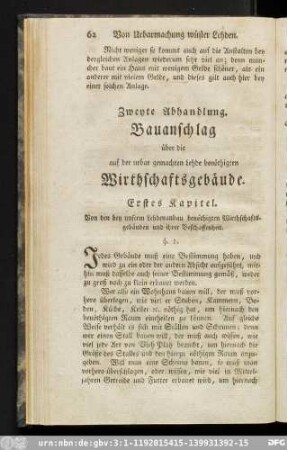 Erstes Kapitel. Von den bey unserm Lehdenanbau benöthigten Wirthschaftsgebäuden und ihrer Beschaffenheit.