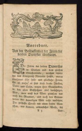 Vorredner. Von der Beschaffenheit der Zeiten der beyden Dionysier überhaupt.