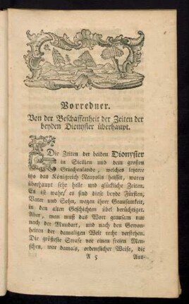 Vorredner. Von der Beschaffenheit der Zeiten der beyden Dionysier überhaupt.