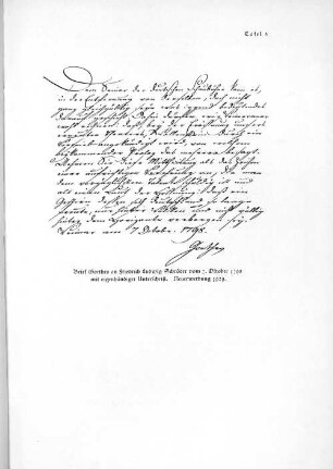 Tafel 5 Brief Goethes an Friedrich Ludwig Schröder vom 7. Oktober 1798 mit eigenhändiger Unterschrift.