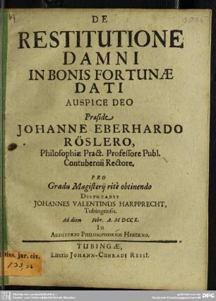 De Restitutione Damni In Bonis Fortunae Dati