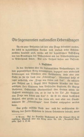 Die sogenannten nationalen Lebensfragen