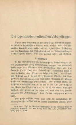 Die sogenannten nationalen Lebensfragen